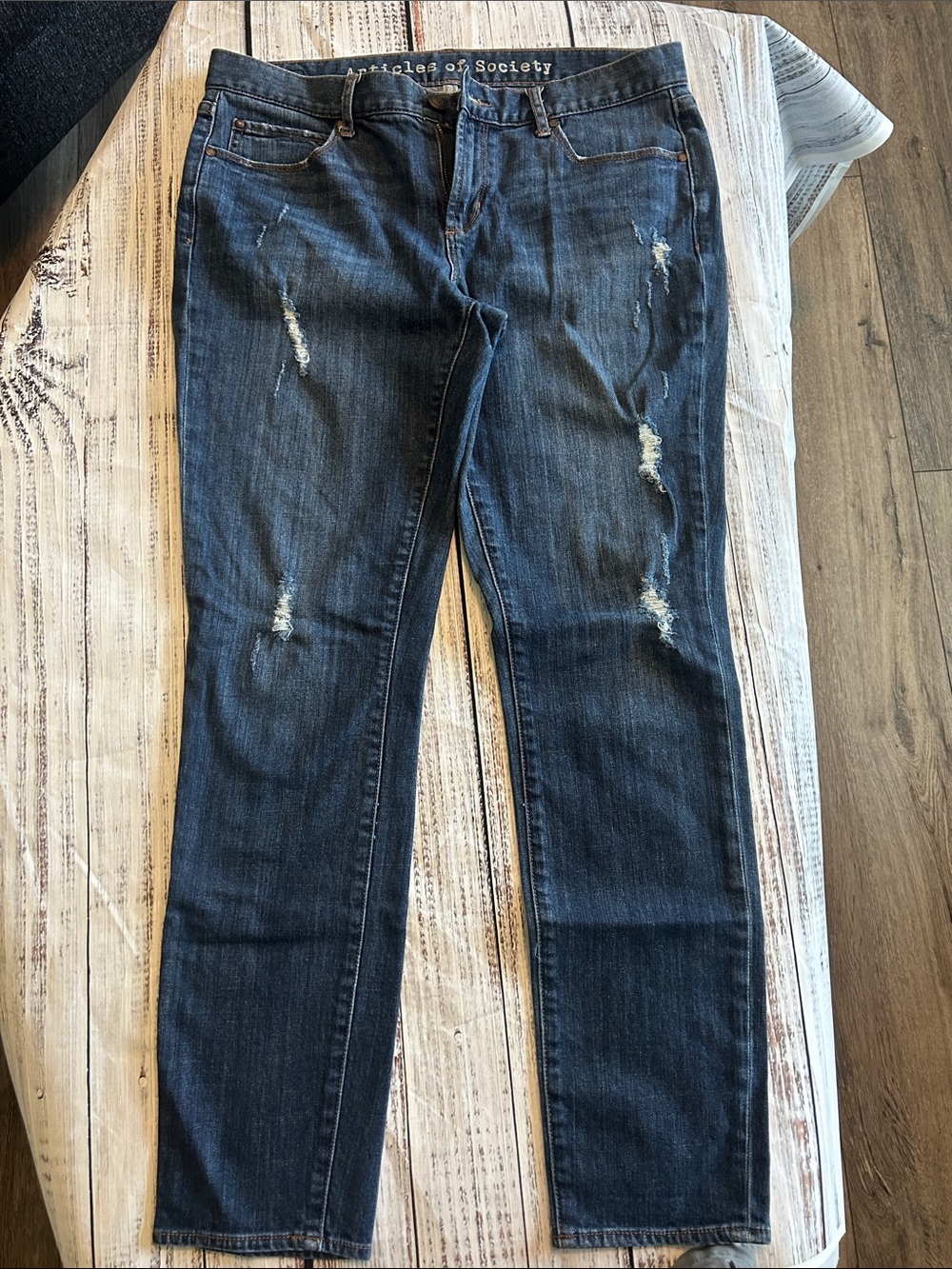 Articles Of Society Dark Blue Distressed Straight Leg Jeans